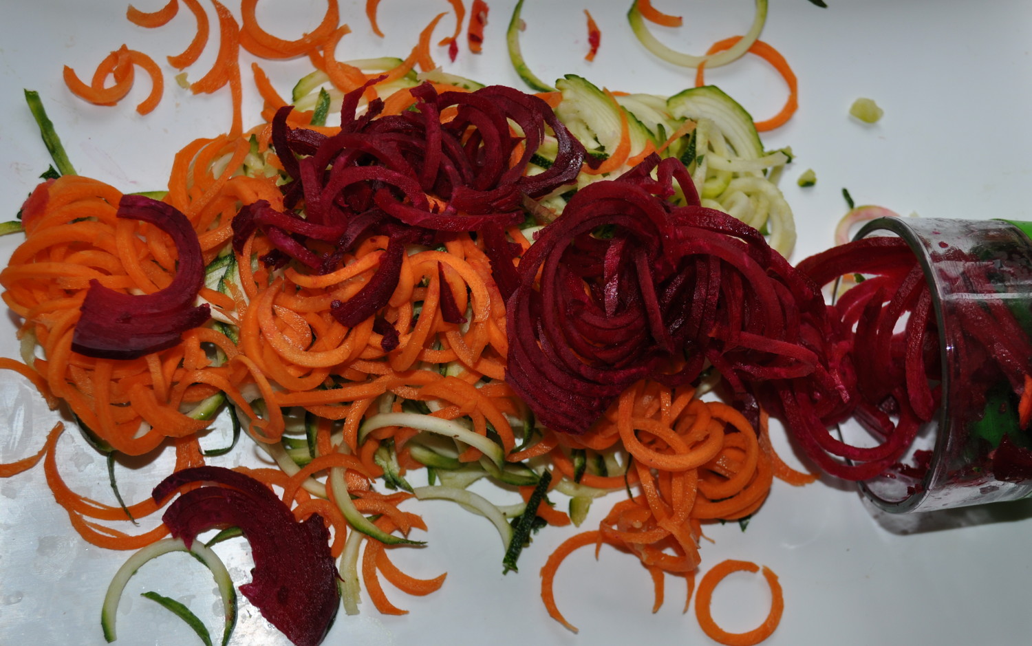 Spiralized vegetables, all done with the OXO handheld Spiralizer